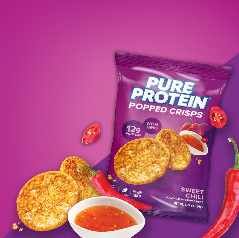 Pure Protein popped crisps, peppers, and sweet chili.