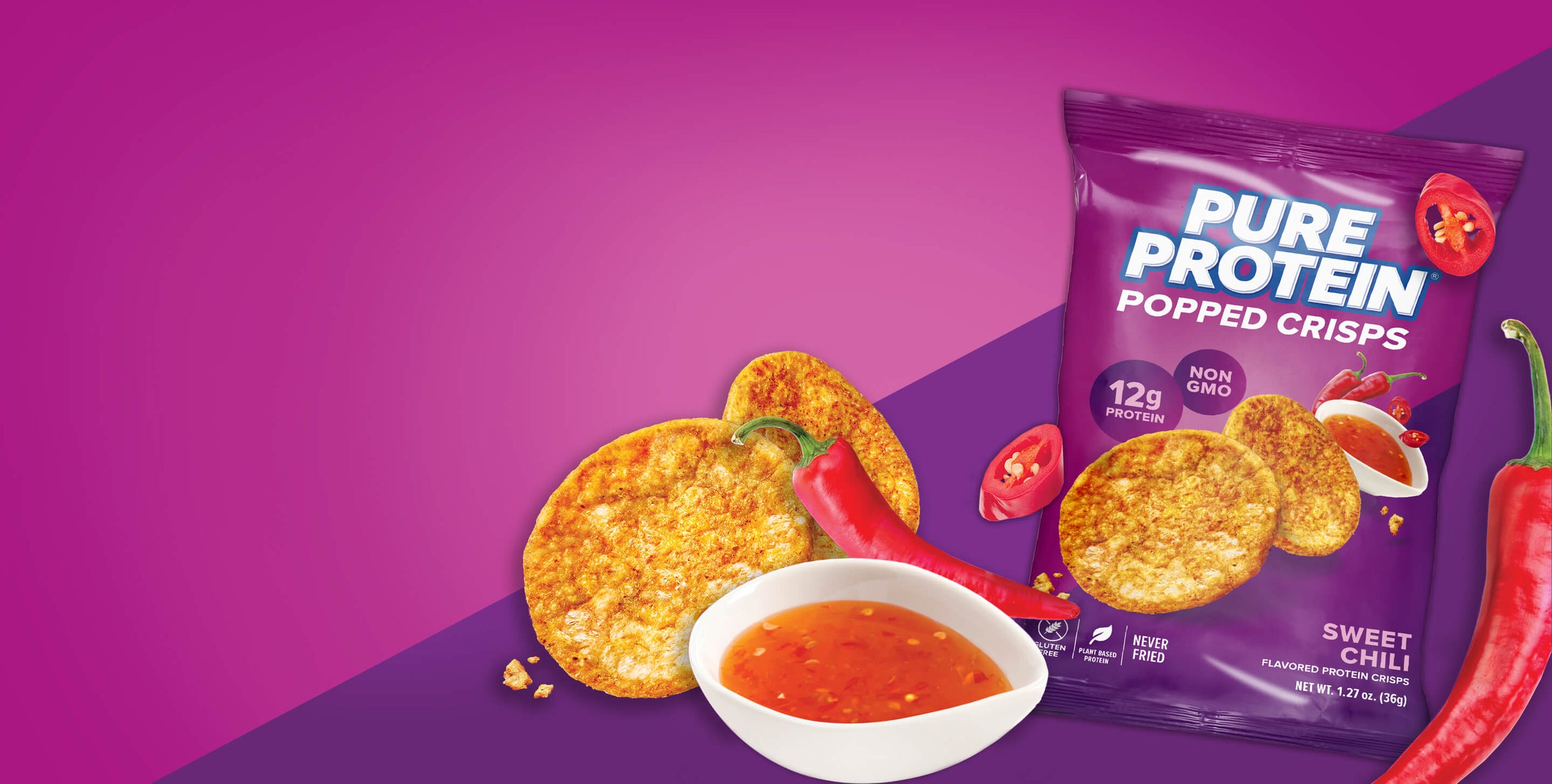 Pure Protein popped crisps, peppers, and sweet chili.