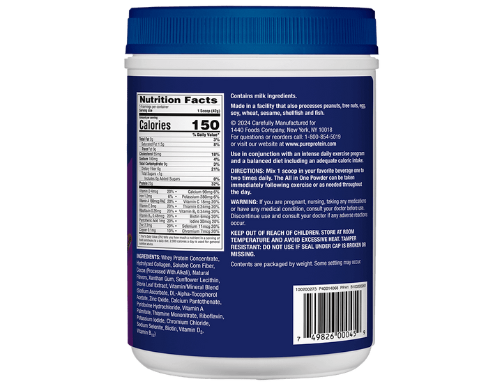 Rich Chocolate All in One Powder (1.25 lb.) Nutritional Facts Panel