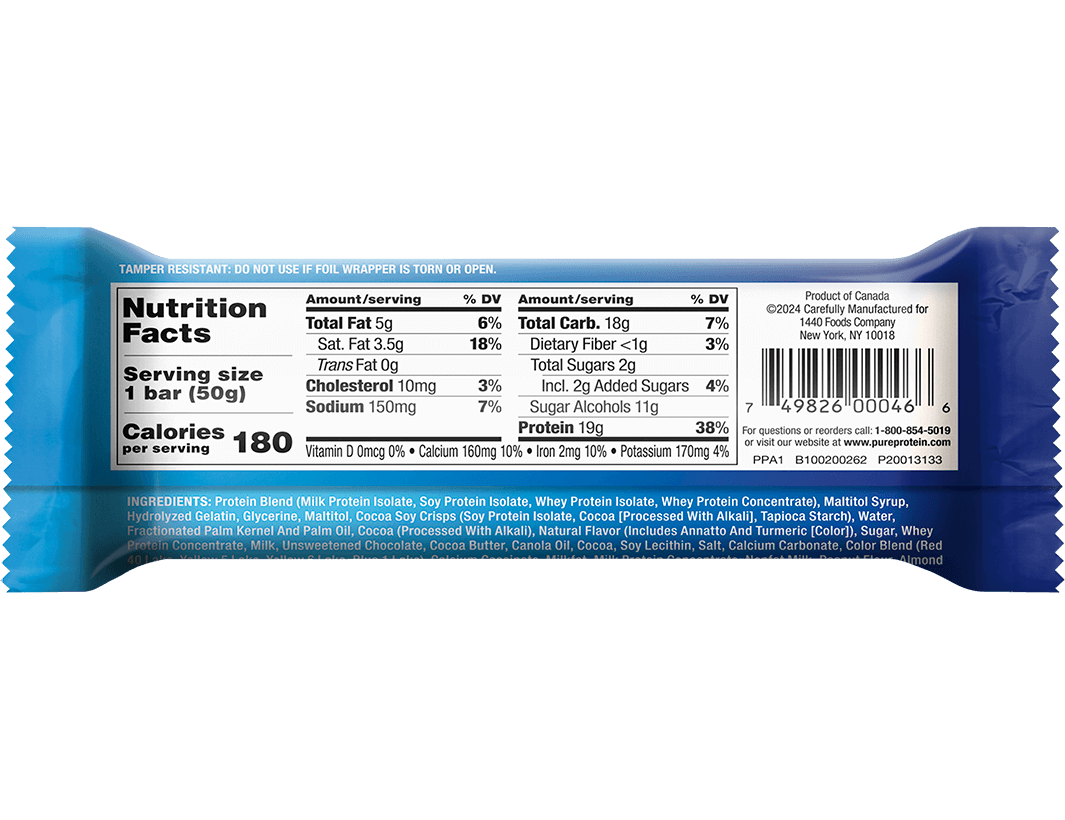 Brookie Protein Bar Nutrition  Facts Panel
