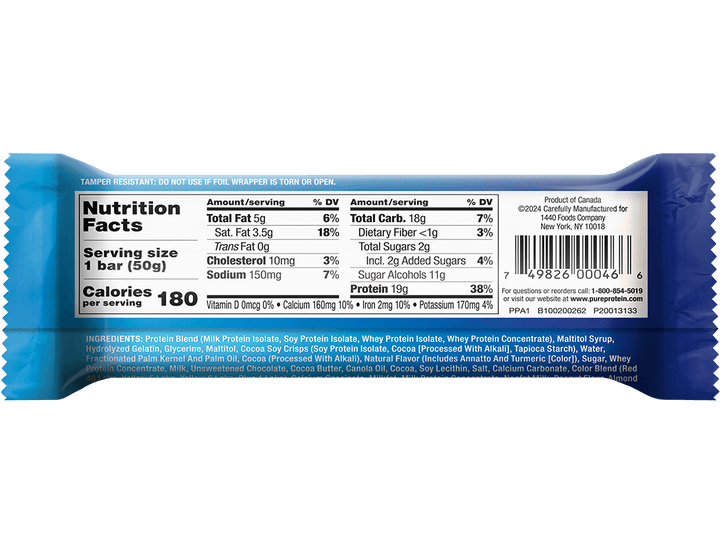 Brookie Protein Bar Nutrition  Facts Panel
