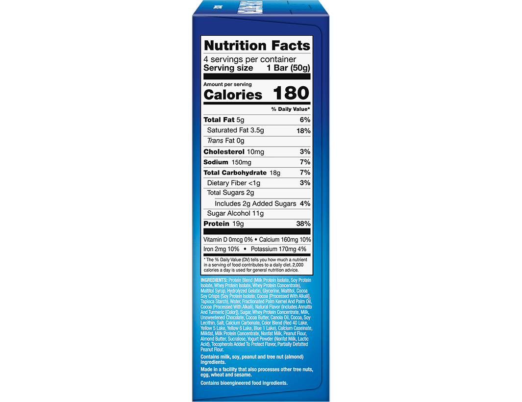 Brookie Protein Bar side box with Nutrition Facts Panel