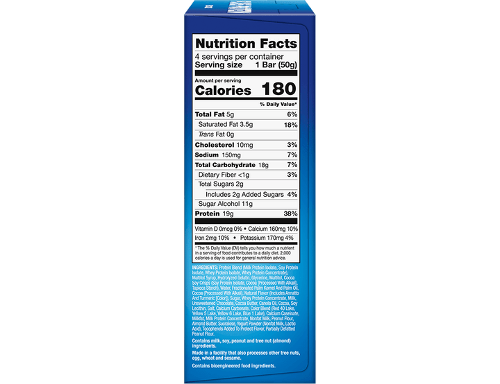 Brookie Protein Bar side box with Nutrition Facts Panel