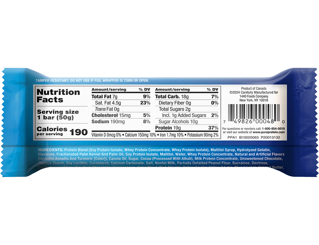 Sundae Cone Protein Bar Nutrition Facts Panel