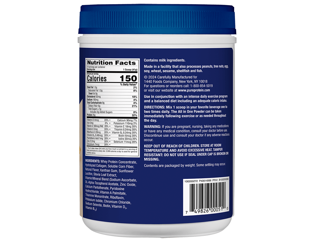 Creamy Vanilla All in One Powder (1.25 lb.) Nutritional Facts Panel