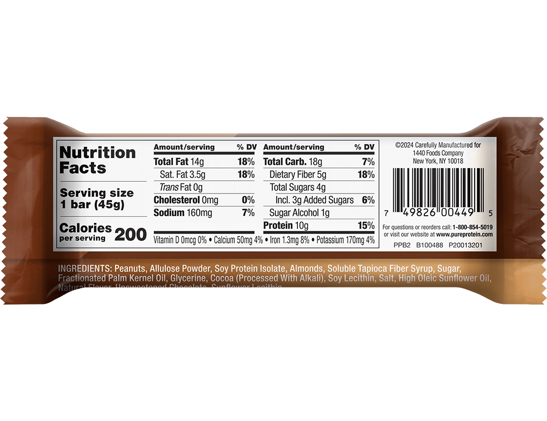 Peanut Butter Dark Chocolate Protein Nut Bar Nutrition Facts Panel
