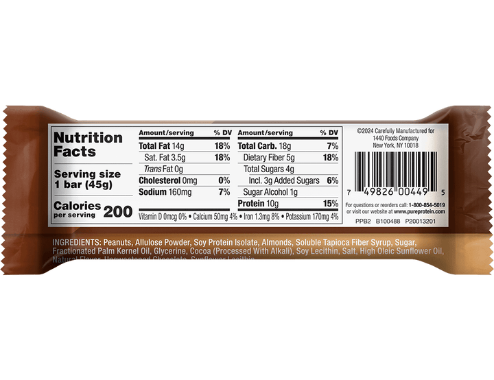 Peanut Butter Dark Chocolate Protein Nut Bar Nutrition Facts Panel
