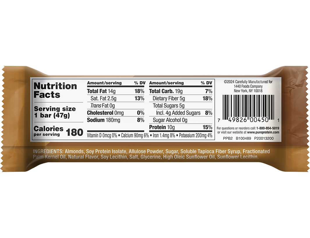 Caramel Almond Sea Salt Protein Nut Bar Nutrition Facts Panel