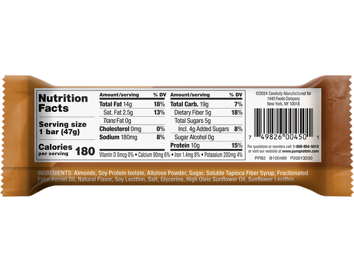 Caramel Almond Sea Salt Protein Nut Bar Nutrition Facts Panel